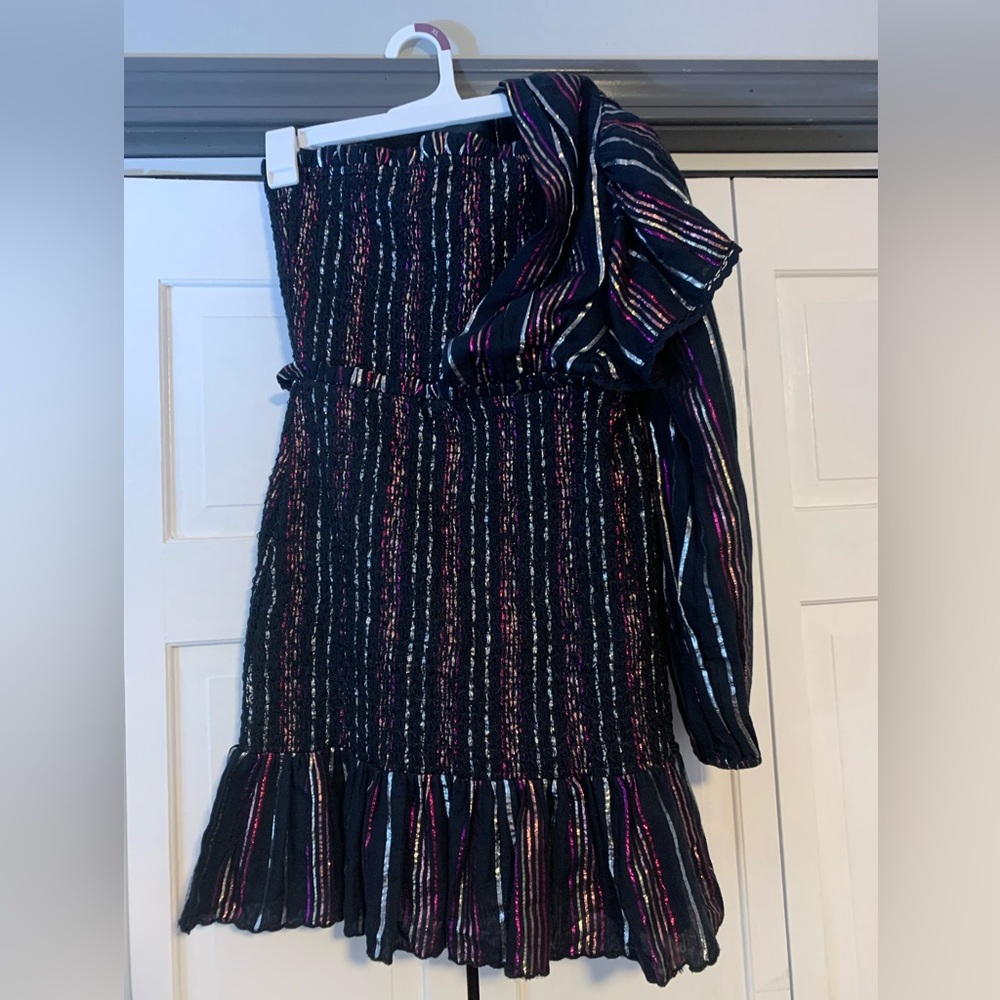 Farm Rio Lurex Stripped Glitter Mini Dress Size Small - Picture 3 of 8